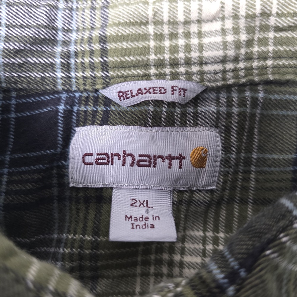 Carhartt Pearl Snap Plaid Flannel Shirt Mens XXL 2XL Green Rugged Cowboy Rodeo - Picture 6 of 10